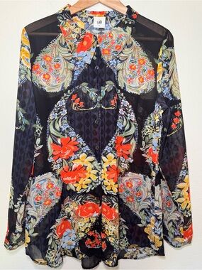 Cabi Amour Blouse Style 3072 L Floral Paisley Sheer Button Down Top